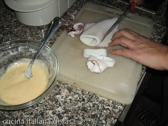 tagliate le pinne per calamaro alla romana