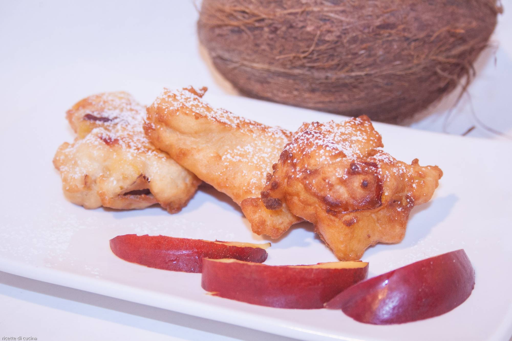 ricetta tortelli frittelle pesche cocco