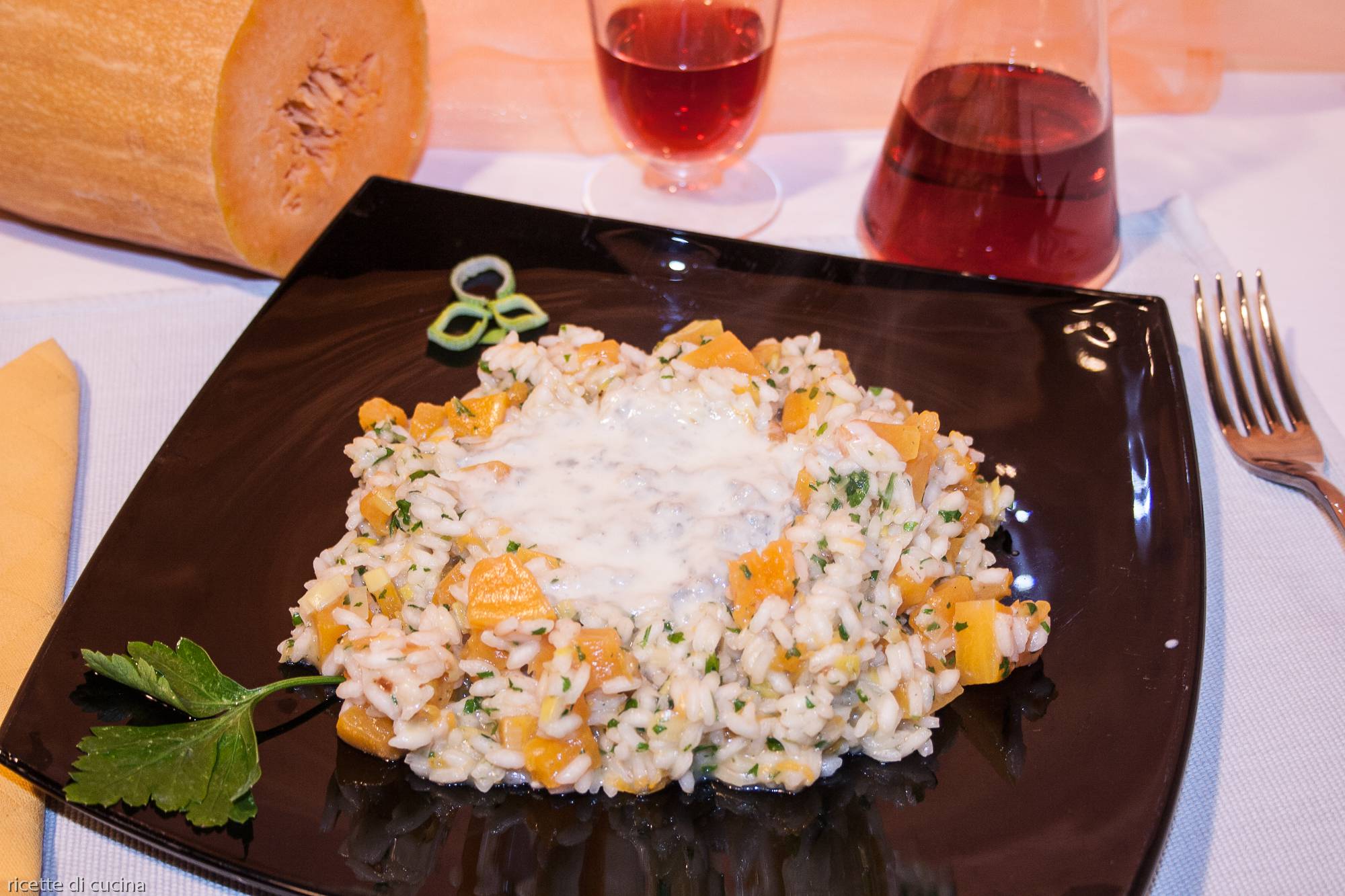 risotto con gorgonzola e zucca, ricetta elegante e raffinata